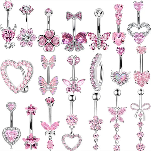 Pink Heart Belly Ring